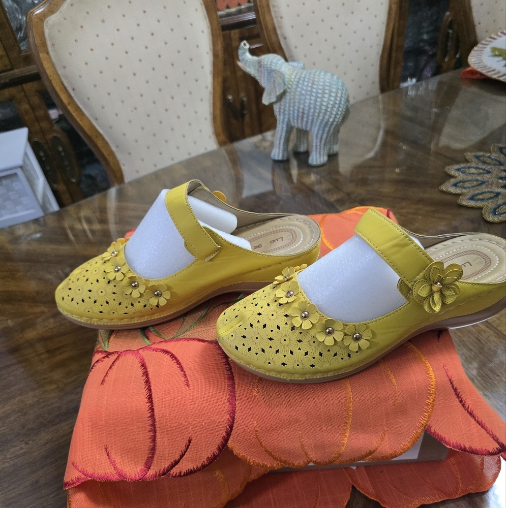 Yellow Floral Slip-On Shoes